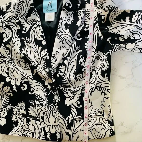 Marciano Black & White Paisley Corset Tie Back Cropped Silk Blazer | Size 4 - Picture 11 of 12